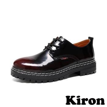 【Kiron】漆皮馬丁鞋粗跟馬丁鞋/時尚鏡面亮漆皮復古3孔馬丁鞋-男鞋 酒紅