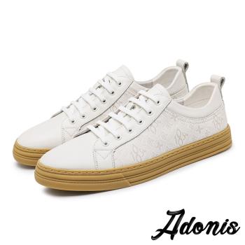 【Adonis】真皮板鞋休閒板鞋/真皮頭層牛皮復古數字印花造型休閒板鞋-男鞋 白