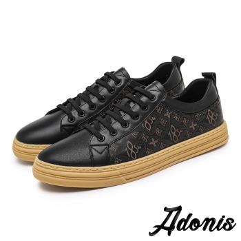 【Adonis】真皮板鞋休閒板鞋/真皮頭層牛皮復古數字印花造型休閒板鞋-男鞋 黑