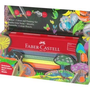 德國Faber-Castell JUMBO水性色鉛特殊色(螢光+金屬)禮盒組