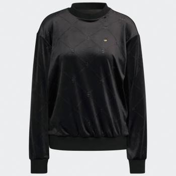 【現貨】Adidas originals Monogram 女裝 長袖 T恤 天鵝絨 菱格紋 金屬標 黑【運動世界】H18042