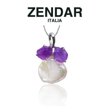 ZENDAR 年度純銀淡水珍珠 Elegant White with Purple Jade 紫玉氣質白不定型墜項鍊(Z7013)