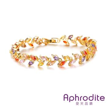 【Aphrodite 愛芙晶鑽】華麗麥穗馬眼鑽造型時尚手鍊 金色彩鑽