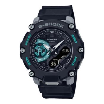 【CASIO 卡西歐】CASIO G-SHOCK 碳核心防護構造 防震 雙顯男錶 黑藍綠 樹脂錶帶 防水200米(GA-2200M-1A)