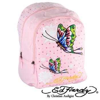 出清特賣 Ed Hardy 印刷蝴蝶花朵雙層小背包粉色款