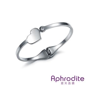 【Aphrodite 愛芙晶鑽】愛心造型鈦鋼手環 白金色