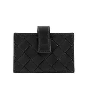 BOTTEGA VENETA 小牛皮編織風琴式壓釦卡片夾 黑色 592674 VCPQ3 8984
