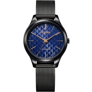 CITIZEN 星辰 典雅大方米蘭時尚腕錶(EM0505-88L)黑x藍