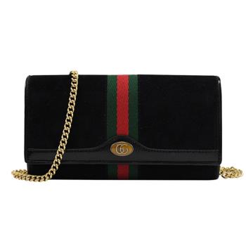 GUCCI 546592 Ophidia 紅綠織帶絨面WOC晚宴包.黑