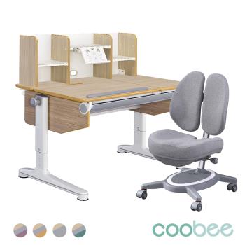 【SingBee 欣美】coobee L型板成長機能桌+桌上書架+132雙背椅(CB-602/兒童書桌/可升降桌椅/成長桌椅組/兒童桌椅組)