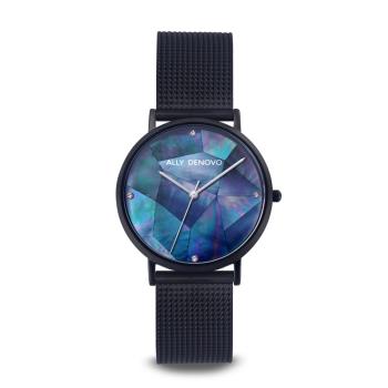 ALLY DENOVO Gaia Pearl琉璃米蘭帶腕錶-藍黑36mm(AF5020.4)