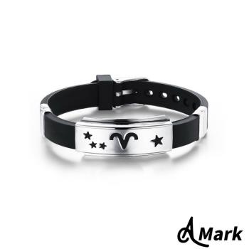 【A MARK】個性12星座鈦鋼縷空刻飾造型矽膠手環 (12款任選)