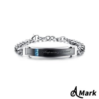 【A MARK】留你在心中刻字鑲鑽造型鈦鋼手環
