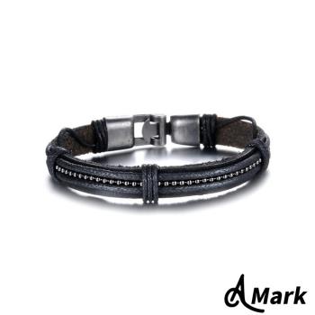【A MARK】復古仿舊真皮珠鍊飾造型手環