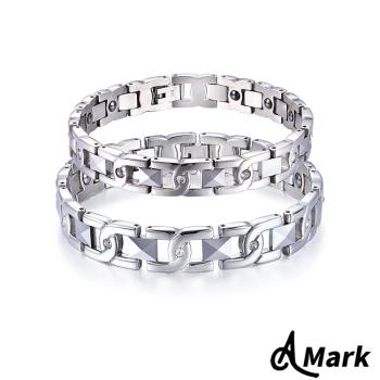 【A MARK】雙C美鑽造型鈦鋼鑲嵌黑膽磁石手鍊 (2款任選)