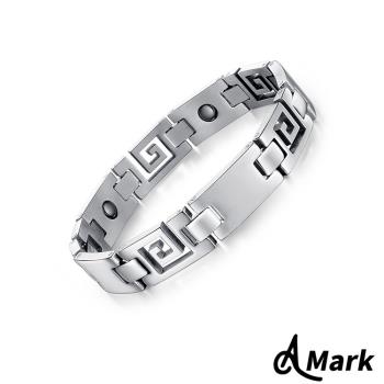 【A MARK】個性回字造型鈦鋼鑲嵌黑膽磁石手鍊 