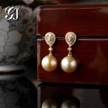 [晉佳珠寶] Gemdealler Jewellery 女皇 天然南洋金珍珠鑽石18k金耳環 10.2mm