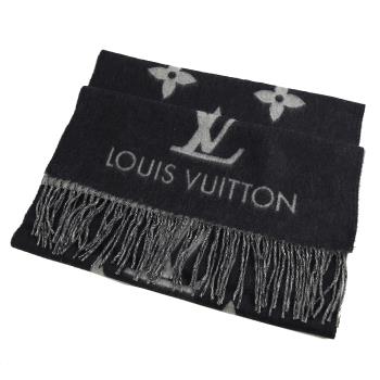 Louis Vuitton LV M71040 Reykjavik 喀什米爾羊毛雙面寬版圍巾/披肩.黑 