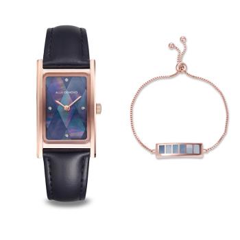 ALLY DENOVO 藍菱玫瑰金925框方型腕錶(AR5002.6)