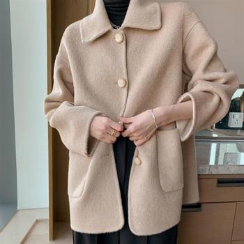 【米蘭精品】羊毛大衣毛呢外套-短版寬鬆雙面呢秋冬女外套4色74bi81