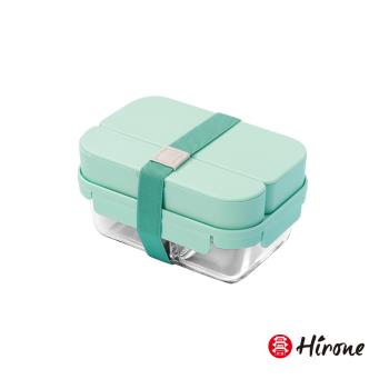 日本HIRONE雙層分隔保鮮盒2件組(翡翠綠/粉紅)
