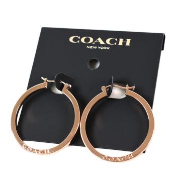 COACH 金屬刻印LOGO圓形針式耳環-玫瑰金