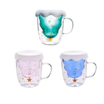 【交換禮物】聖誕耐熱雙層玻璃杯300ml附杯蓋(不挑色)