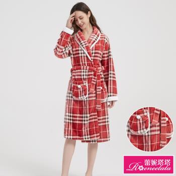 【蕾妮塔塔】聖誕紅 極暖超柔軟水貂絨女性長袖睡袍(R09237-8紅格紋)