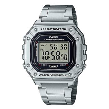 【CASIO 卡西歐】電子錶 不鏽鋼錶帶 防水50米 LED照明 W-218HD(W-218HD-1A)