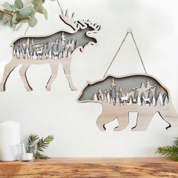 聖誕木質動物掛飾 棕熊/麋鹿裝飾