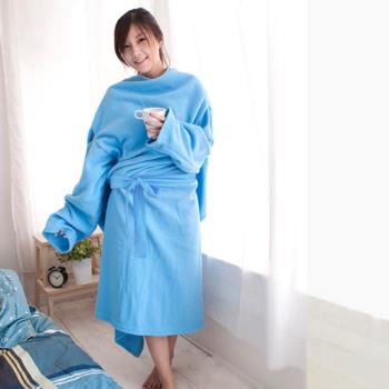 【米夢家居】100%台灣製造獨家設計~超保暖綁帶式袖毯(繽紛藍)