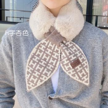 梨花HaNA 韓國高級時尚暖冬．毛織毛毛領Ｈ字母小圍巾圍脖