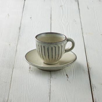 有種創意 - 丸伊信樂燒 - 白釉雕紋圓底咖啡杯碟組(2件式) - 180ml