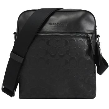COACH 4009 經典立體壓紋LOGO皮革休閒斜背包.黑