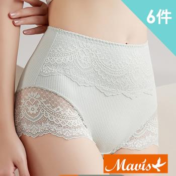 【Mevels 瑪薇絲】輕塑精梳棉蕾絲高腰內褲(6件組)