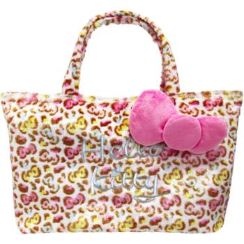 日本進口HELLO KITTY凱蒂貓肩背包側背包旅行袋手提袋豹紋絨毛背包 126592(平輸品)【卡通小物】