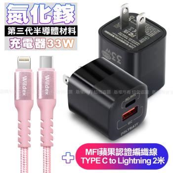 POLYBATT氮化鎵迷你Gan 33W充電器黑+WIDEX蘋果認證 Type-C to Lightning PD30W快充線2米