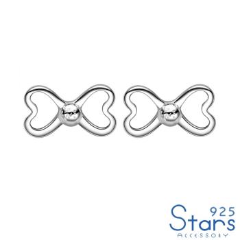 【925 STARS】純銀925縷空愛心線條蝴蝶結造型耳釘 純銀耳釘 造型耳釘 蝴蝶結耳釘