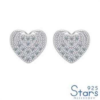 【925 STARS】純銀925微鑲美鑽經典愛心造型耳釘 純銀耳釘 造型耳釘 美鑽耳釘