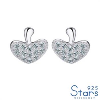 【925 STARS】純銀925微鑲美鑽可愛小蘋果造型耳釘 純銀耳釘 造型耳釘 美鑽耳釘