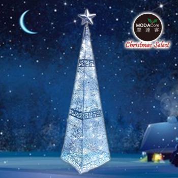 摩達客耶誕-180cm復古歐式聖誕裝飾四角樹塔(銀色系)+LED100燈白光插電式燈串(附控制器_中落地型_本島免運費