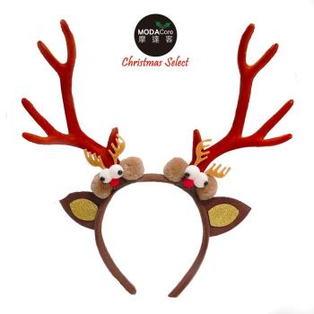 摩達客耶誕派對-立體咖啡色大鹿角眼球聖誕髮箍