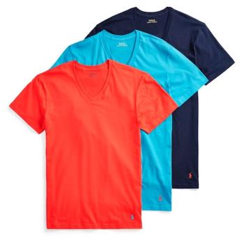 【Ralph Lauren】2022男時尚馬球雙藍番茄色短袖V領內衣混搭3件組