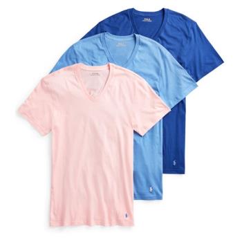 【Ralph Lauren】2022男時尚馬球藍粉色短袖V領內衣混搭3件組