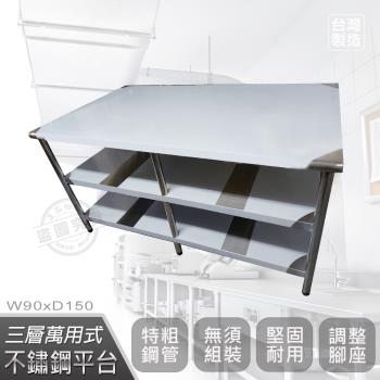 Abis 豪華升級版90X150CM三層圓角430不鏽鋼桌/料理桌/工作桌/工作台/流理台(3尺X5尺)