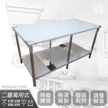 Abis 豪華升級版90X150CM二層圓角430不鏽鋼桌/料理桌/工作桌/工作台/流理台(3尺X5尺)
