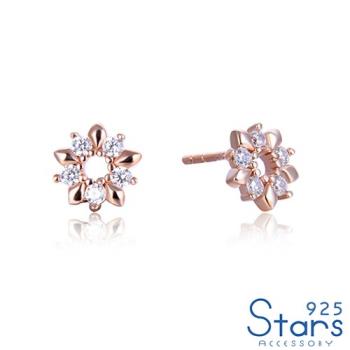 【925 STARS】純銀925美鑽鑲嵌花朵造型耳環 純銀耳環 造型耳環 情人節禮物