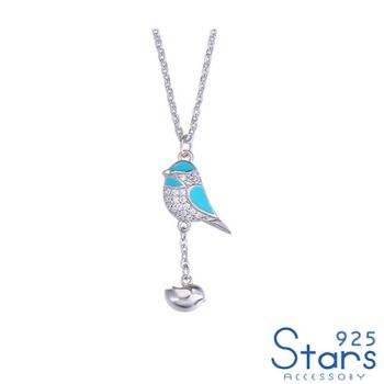 【925 STARS】純銀925可愛小鳥滴釉美鑽造型項鍊 純銀項鍊 造型項鍊 情人節禮物