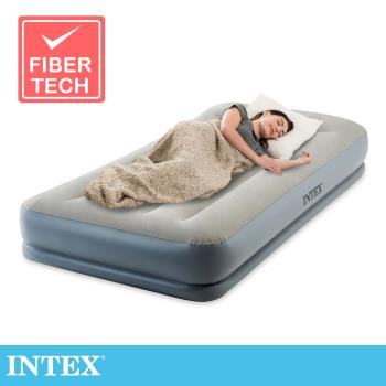 INTEX 舒適雙層內建電動幫浦(fiber tech)單人加大充氣床-有頭枕-寬99cm (64115ED)