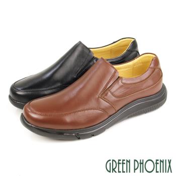 GREEN PHOENIX 男 休閒皮鞋 商務皮鞋 全羊皮 簡約 直套式 台灣製T9-11003